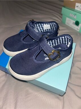 Stride Rite Navy Canvas Mary Janes with Heart Buckle